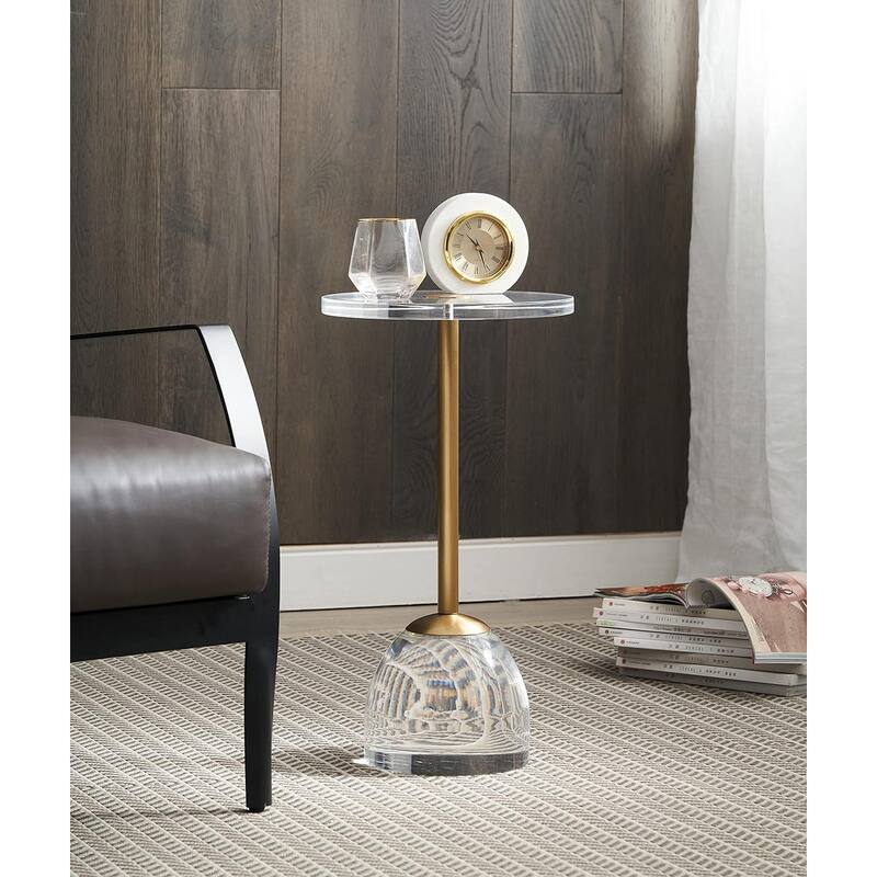 Acrylic Top Brass Base Solid Side Table (Set of 2)
