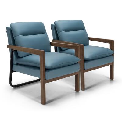 Costway Set of 2 Modern Accent Armchair Lounge Chair w/ Wood Legs & - 34.5'' x 26.5'' x 36''