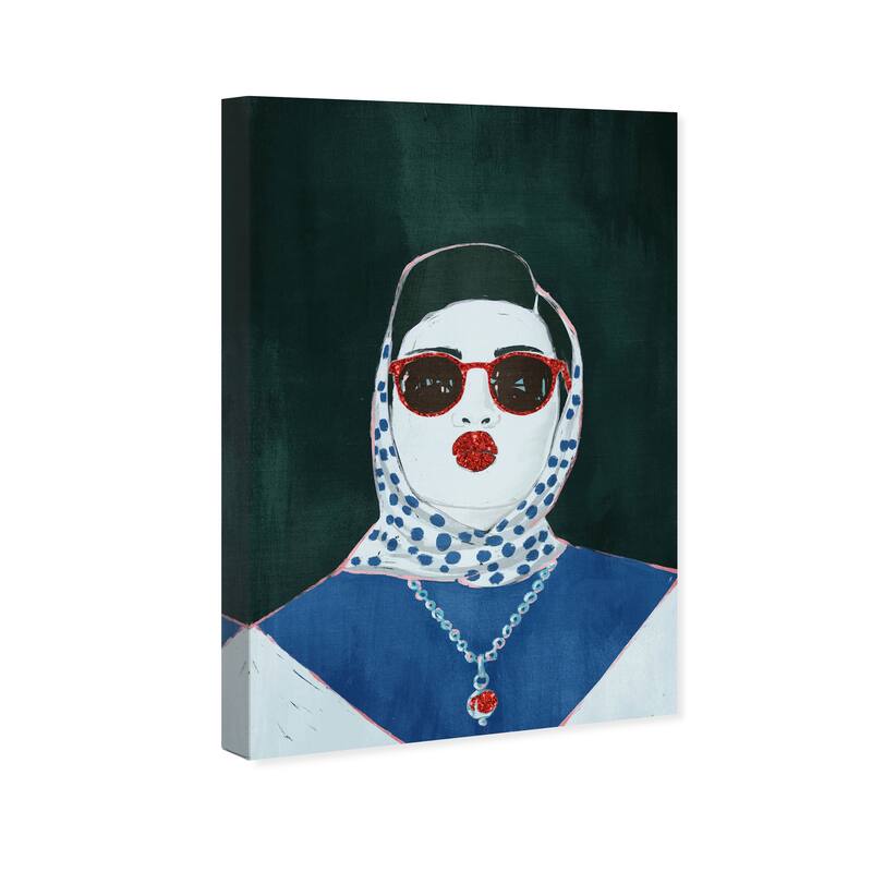 Wynwood Studio Fashion and Glam Portrait of Ruby Red Blue and Glam Wall Art Canvas Print