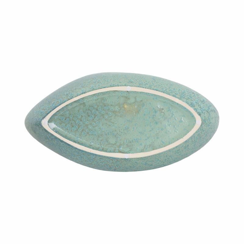 Decorative Oval Ceramic Bowl - Abstract Pattern - 18", Green - 18.0"