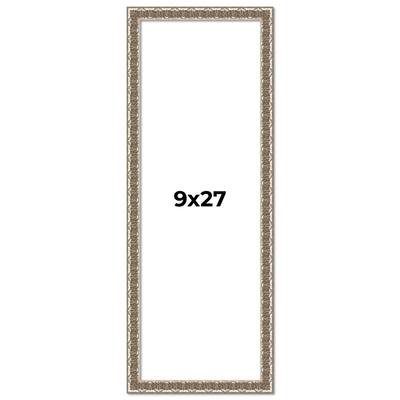 9x27 Frame Silver Versailles Ornate Solid Wood Picture Frame | 1 Inch
