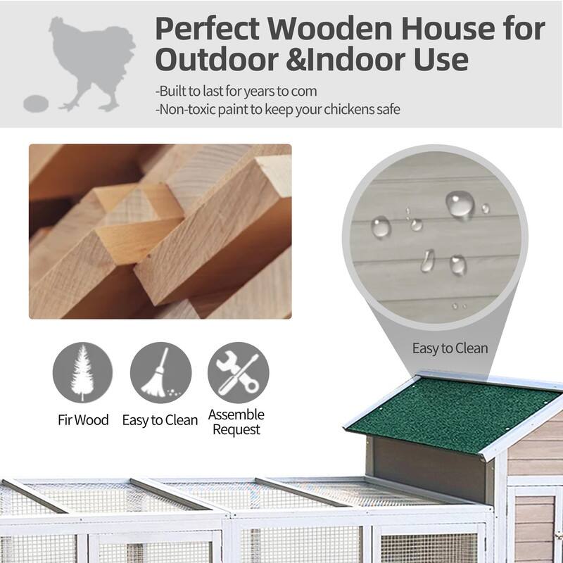 Alvana 122" Wooden Chicken Coops with Locking Nesting Boxes