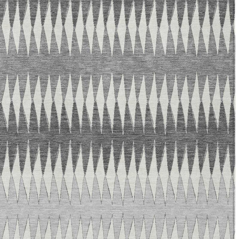 Gray And Ivory Striped Washable Indoor Outdoor Area Rug - 8' X 10'