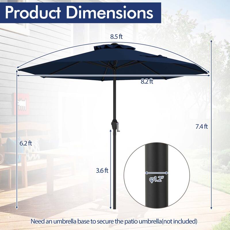 Gymax Outdoor Patio Umbrella Modern Table Umbrella w/8 Heavy Duty Ribs