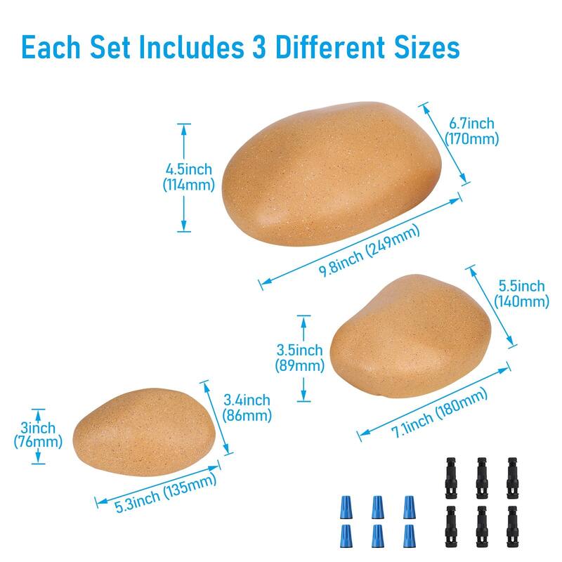 5CCT 3-Size Decorative Stone Lighting Kit, Cobblestone Pathway Lights