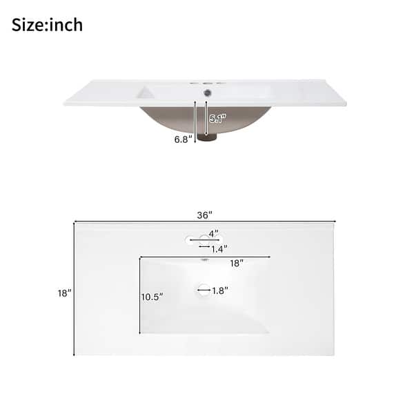 dimension image slide 33 of 35, GDFStudio - Aurora Wood Bathroom Vanity Set with Ceramic Sink and Divided Drawers