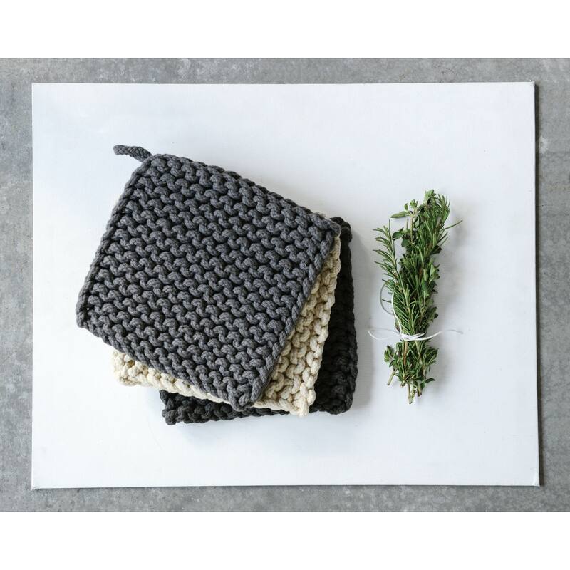 Square Cotton Crocheted Pot Holder (Set of 3 Colors) - White