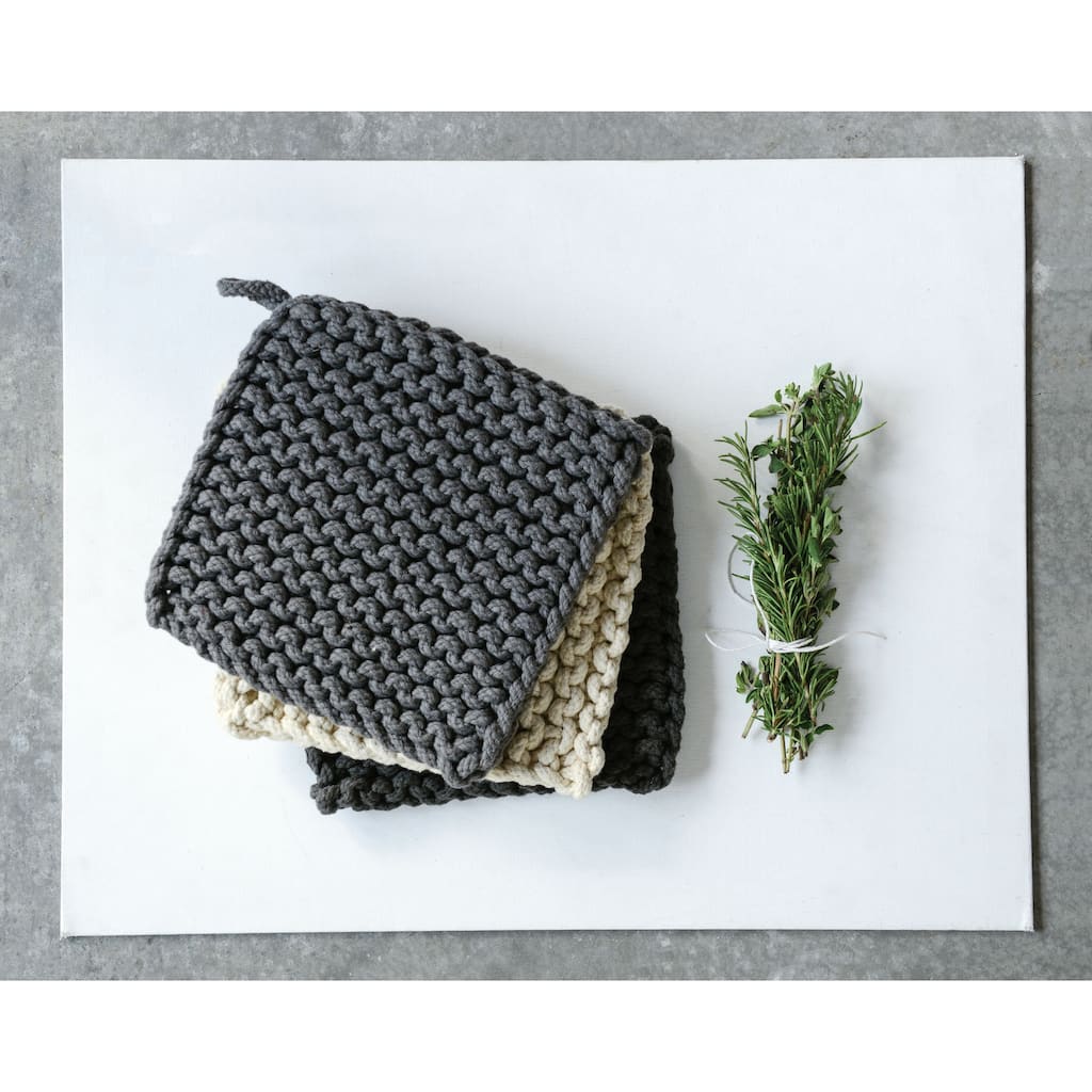 Square Cotton Crocheted Pot Holder (Set of 3 Colors)