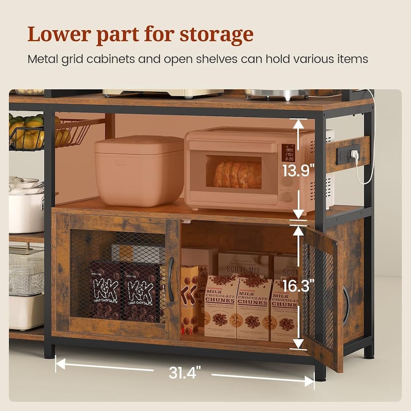 Kitchen Baker's Rack Storage Cabinet Microwave Stand Power Outlets