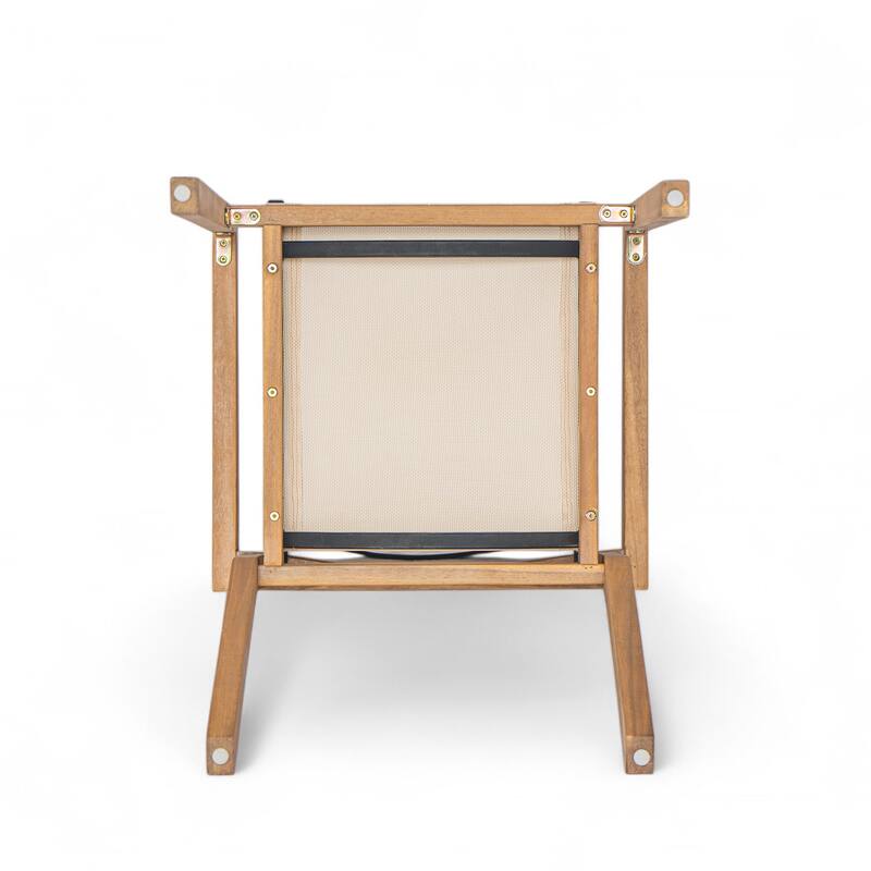 Roomfitters Set of 2 Outdoor Dining Chairs, Acacia Wood Teak Finish Frame with Breathable Mesh Seating, Beige