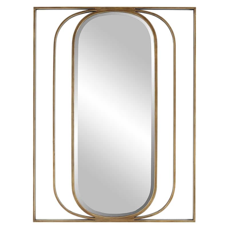 Antique Finish Beveled Oval Wall Mirror - 40" - Gold
