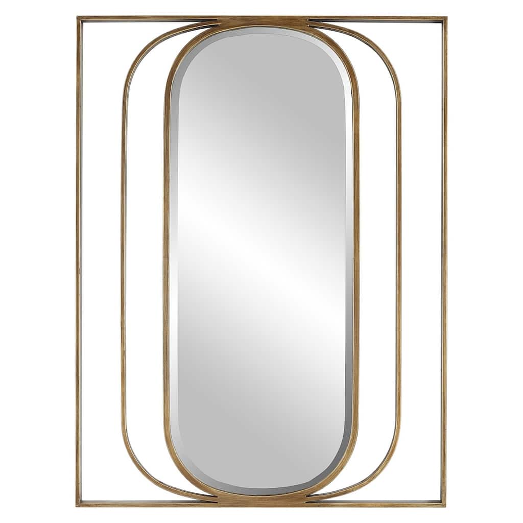 Antique Finish Beveled Oval Wall Mirror - 40" - Gold