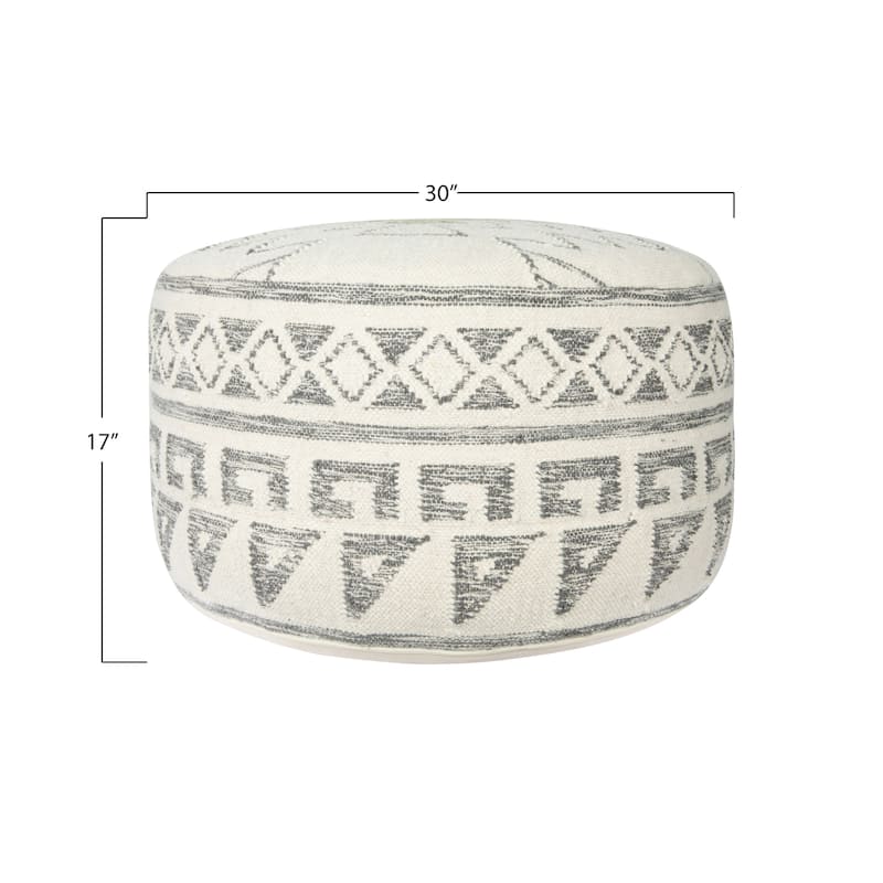 Round Wool Blend Kilim Pouf