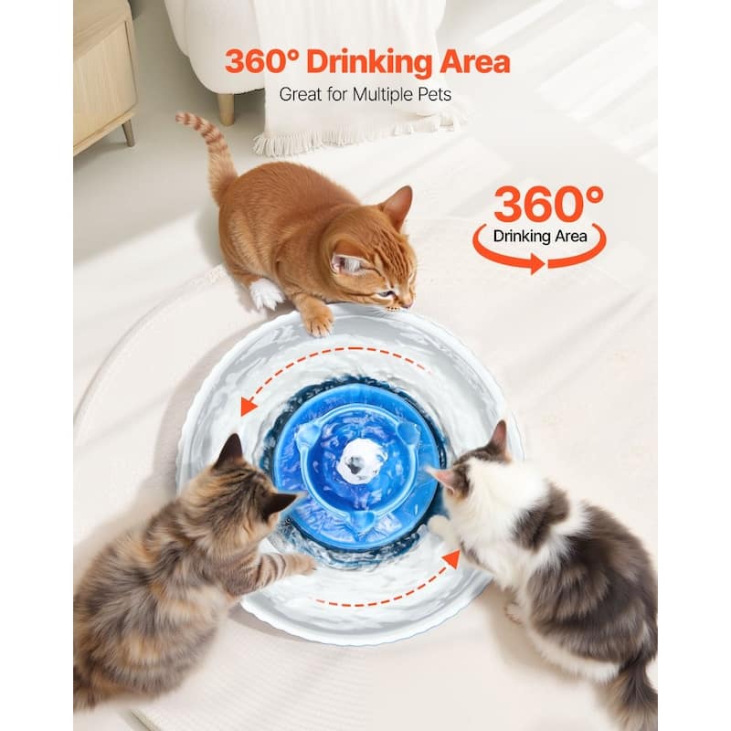 Blue Ceramic Pet Water Fountain 2.1L with Quiet Pump and Dual Filter - 9.45 x 9.45 x 5.12 in