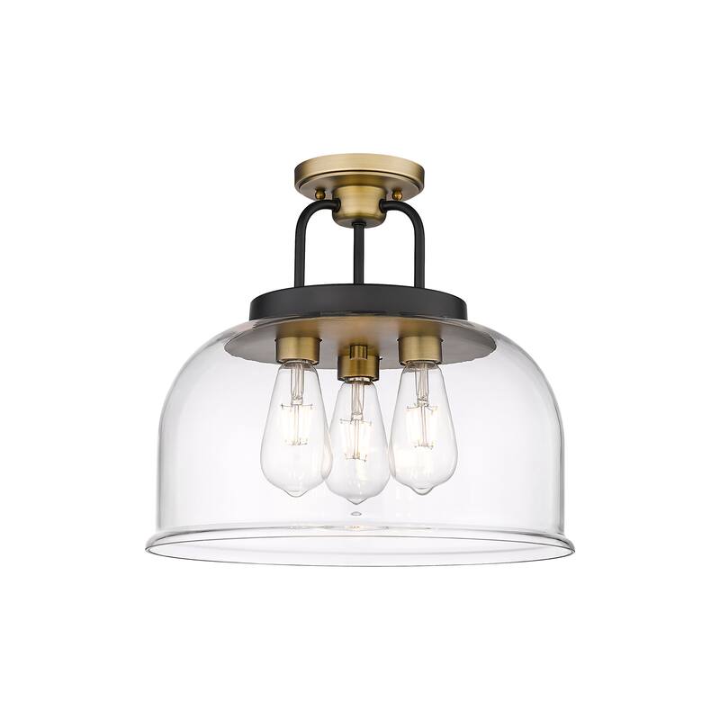 Innovations Lighting Kahana - 3 Light 15" Semi-Flush Mount - Black Brushed Brass/Clear