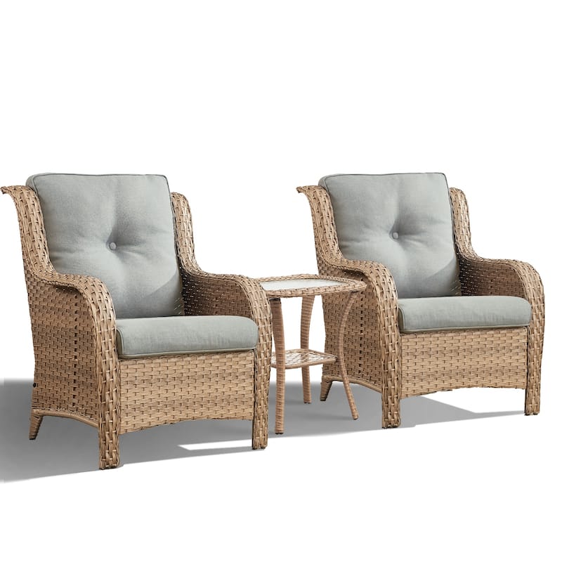 Pocassy 3 Pieces Outdoor Patio Chairs Table with 4 Inch Cushion