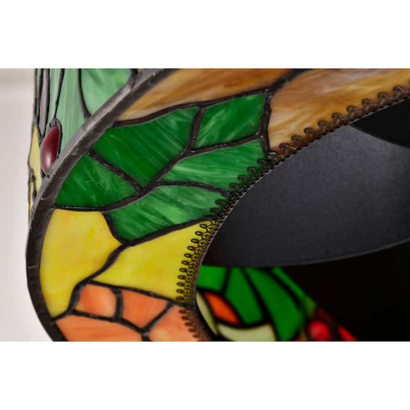 Ralfa 6-light Tiffany Glass Fandelier Lighted Ceiling Fan Floral and Berries Design Remote Control - Multi-Color