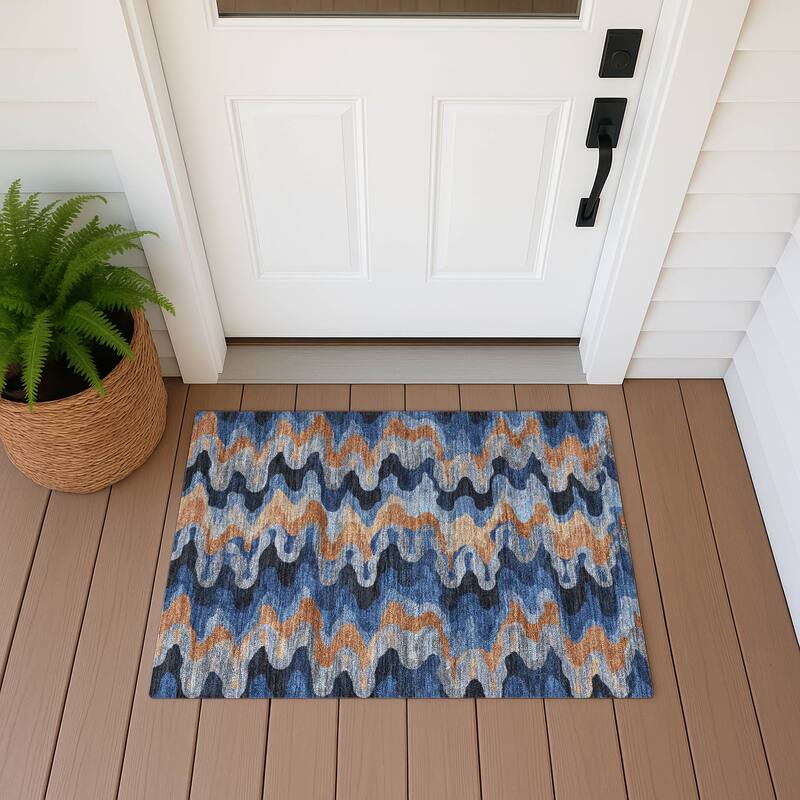 Machine Washable Indoor/ Outdoor Modern Mason Chantille Rug - Navy - 1'8" x 2'6"
