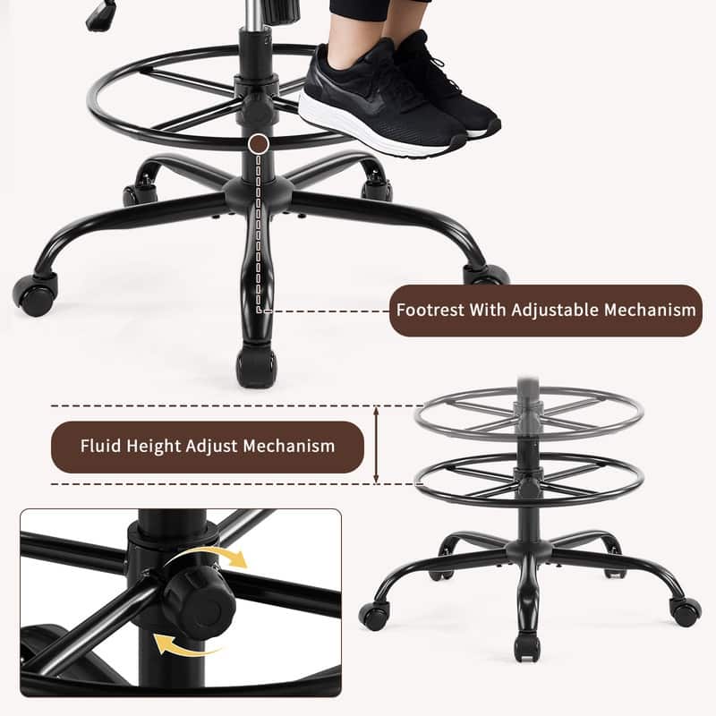 PU Tall Office Chair Drafting Chair With Adjustable Footrest Ring