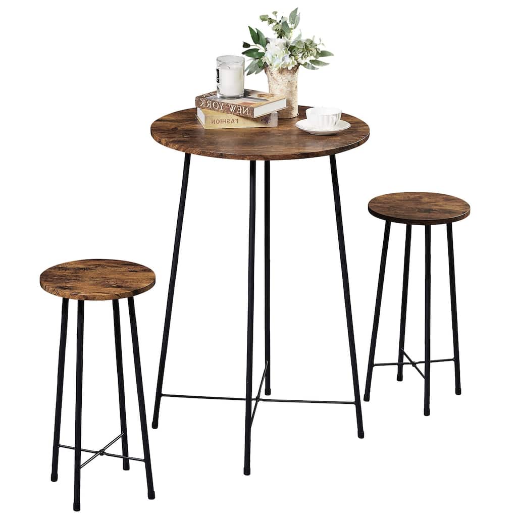 VECELO 3 Piece Pub Dining Table Set, Modern Round bar Table Set (Set of 3)