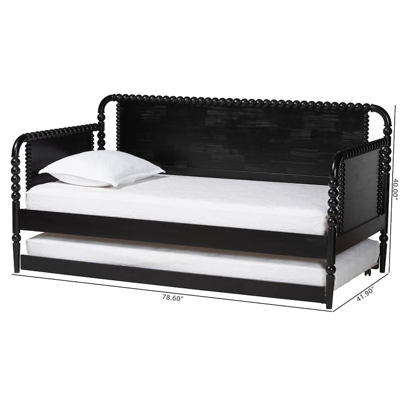 Lucera Bobbin Daybed with Rolling Trundle - Wooden Bed Frame with Turned Spindle Detailing, Classic Style Sofa Bed