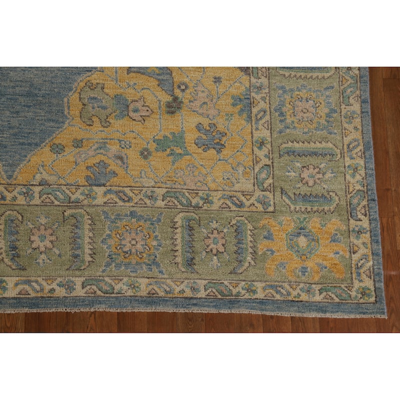 Hand Knotted Oriental 100% Wool Carpet Transitional Medallion Navy Blue & Blues Oushak Area Rug - 10' 2'' X 8' 4''