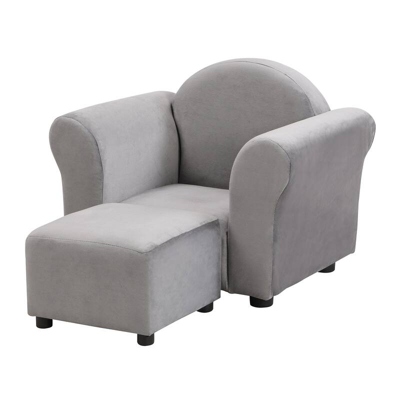 Anmytek Gray Velvet Kids Armchair Ottoman Set Toddler Chair Playroom Nursery Decor - 22.4 in. W X 16.1 in. D X 17.7 in. H
