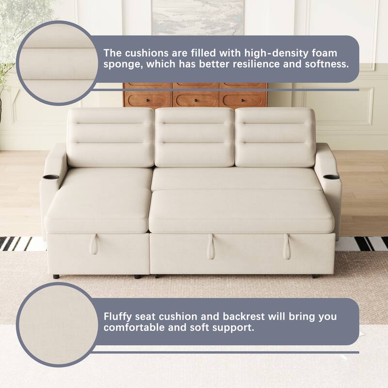 83.5-Inch Convertible Sofa Bed - Stylish Polyester Recliner with Storage for Small Spaces