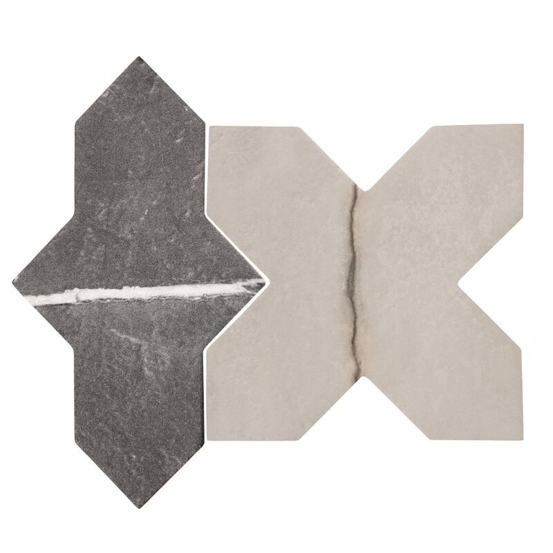 Merola Tile Istanbul Squire Shield Night with Day Cross 6" x 8-3/8" Porcelain Floor and Wall Tile - Case (48 Tiles)