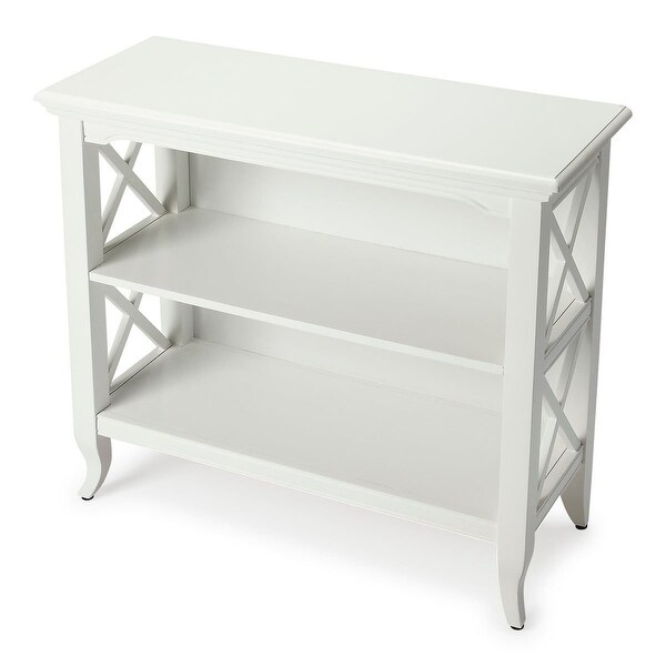 Transitional Glossy White Wooden Low Rectangular Bookcase Overstock