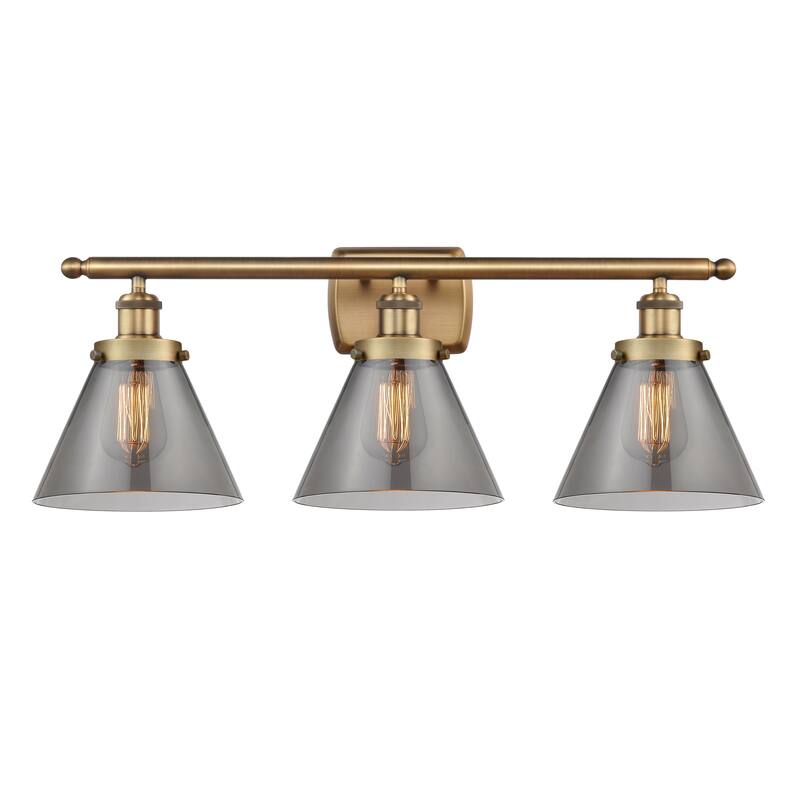Innovations Lighting Ballston Urban Cone - 3 Light 28" Bath Vanity Light - Brushed Brass/Light Smoke