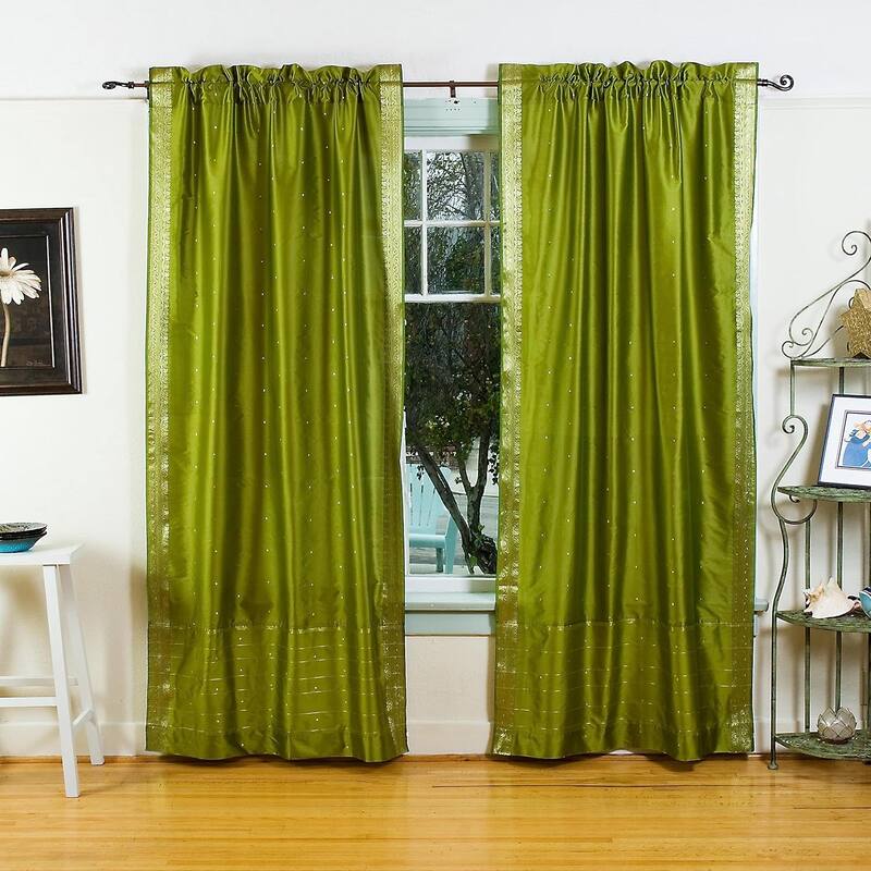 Olive Green Rod Pocket Sheer Sari Curtain / Drape / Panel - Pair - 43" W X 108" L (Unlined) - 108 Inches