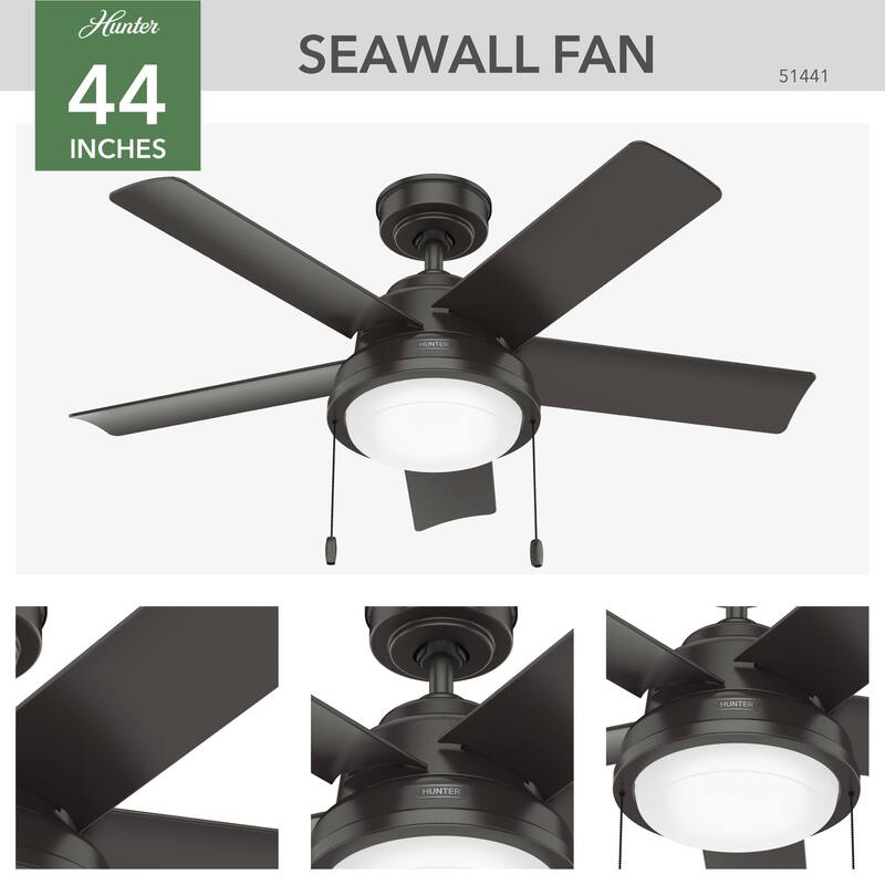 Hunter 44" Seawall Wet Rated Ceiling Fan with LED Light Kit and Pull Chain