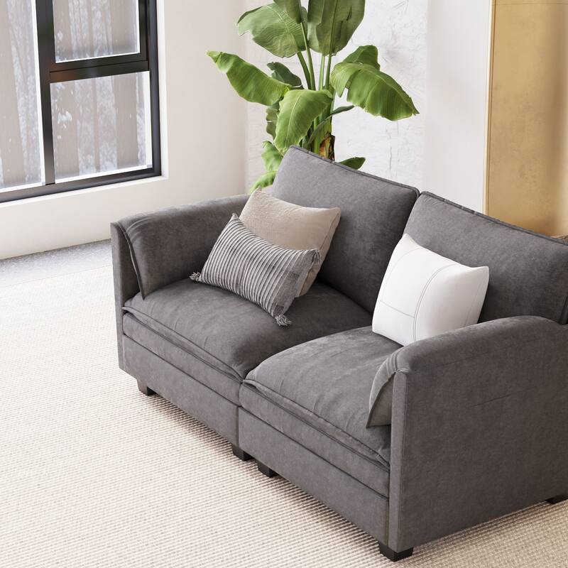 Wood Frame Loveseat Sofa Couch with 2 Side Pockets, Minimalist Accent Sofa Lounge Sofa with Armrests