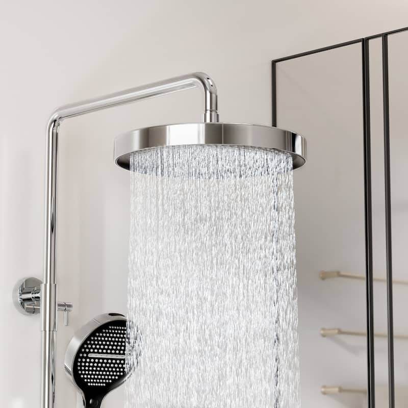 Modland 3-Function 11" Rainfall Shower System, Adjustable Slide Bar, 1.59GPM, Brushed Gold/Chrome