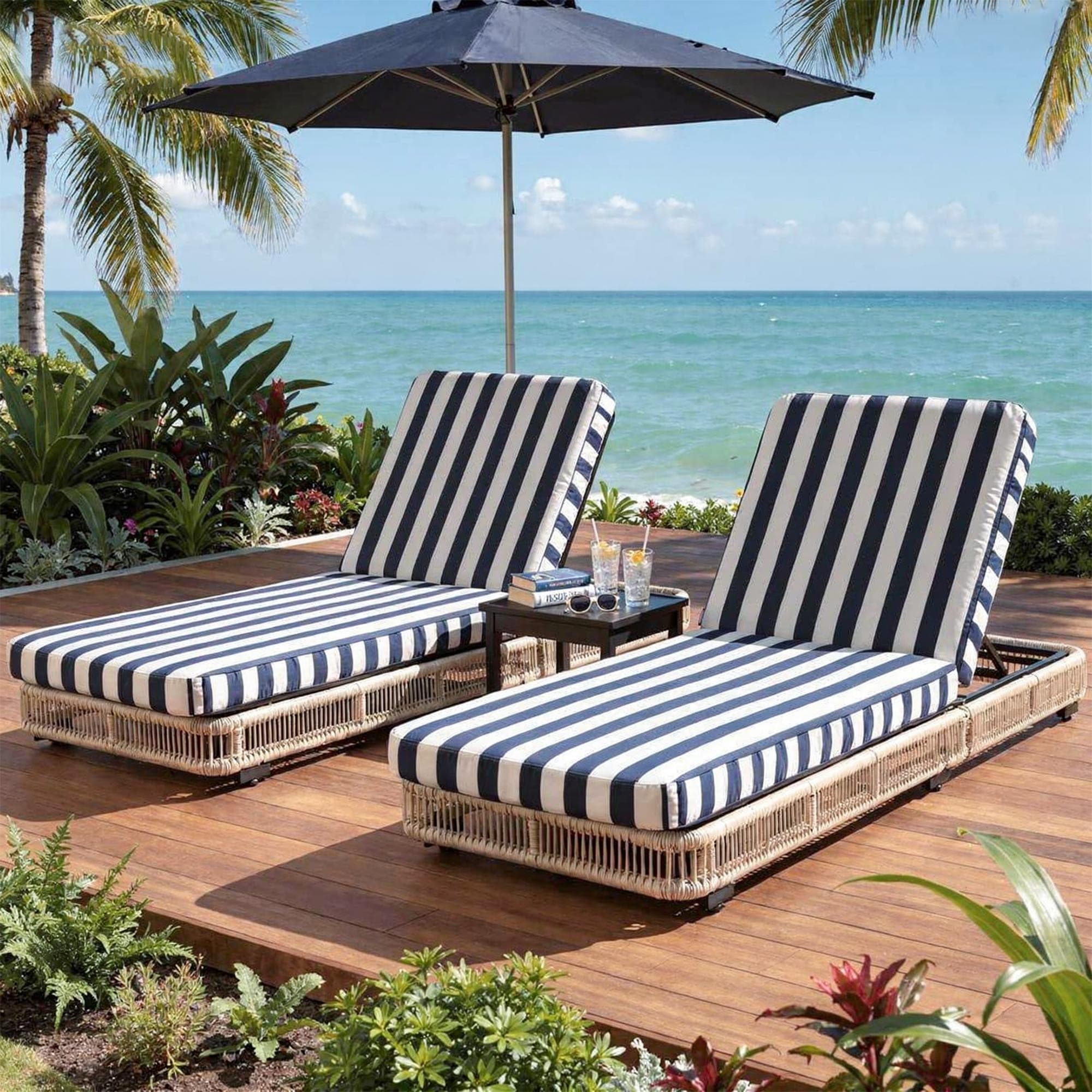 Outdoor PE Wicker Chaise Lounge with Adjustable Backrest and Cushions
