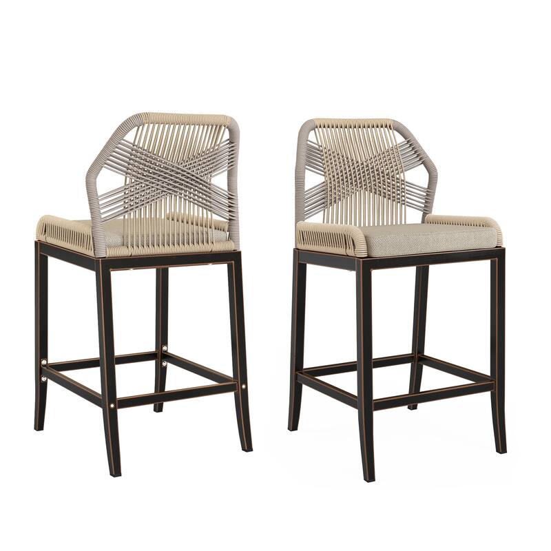 Modern Aluminum Counter Height Bar Stools, Upholstered Counter Stools with Back - 27.5"H