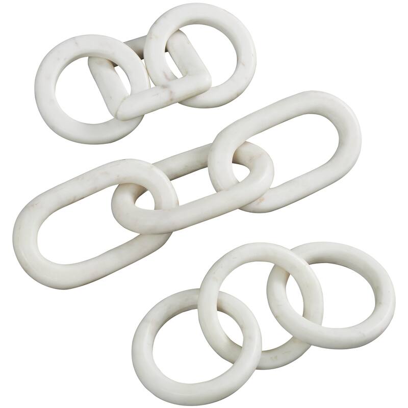 Marble Geometric 3 Link Chain Sculpture with Various Shapes (Set of 3) - Black, White, Gray