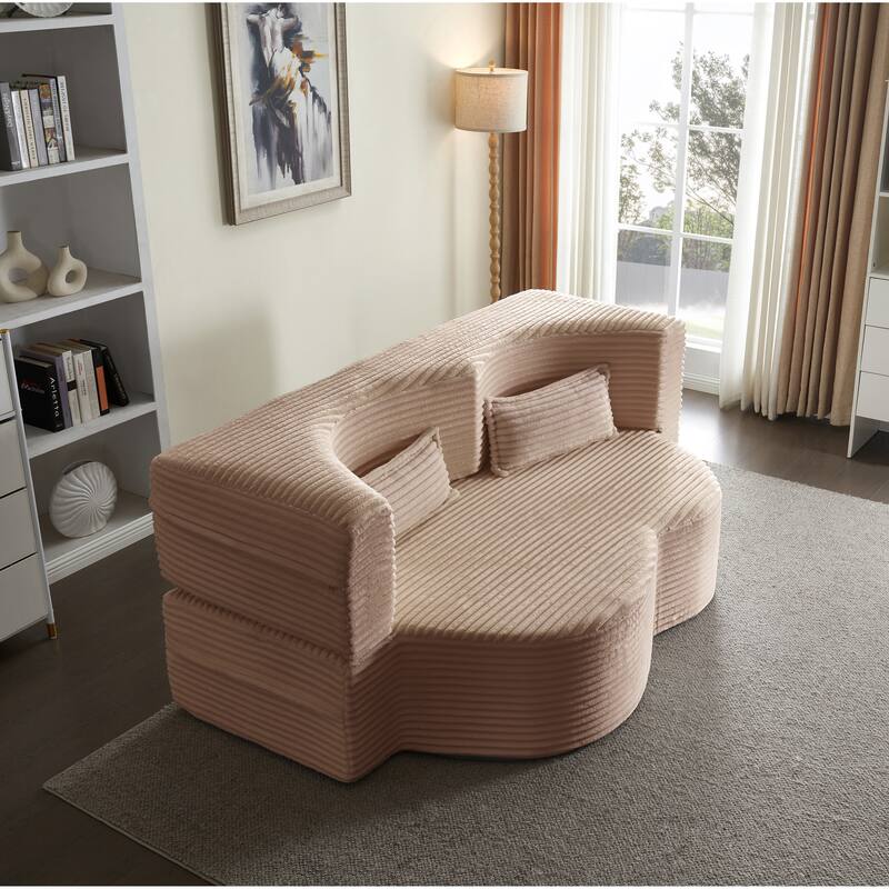 Full Size Floor Sleeper Sofa - 15" Folding Mattress, No Assembly Corduroy Sofa Bed with 2 Pillows