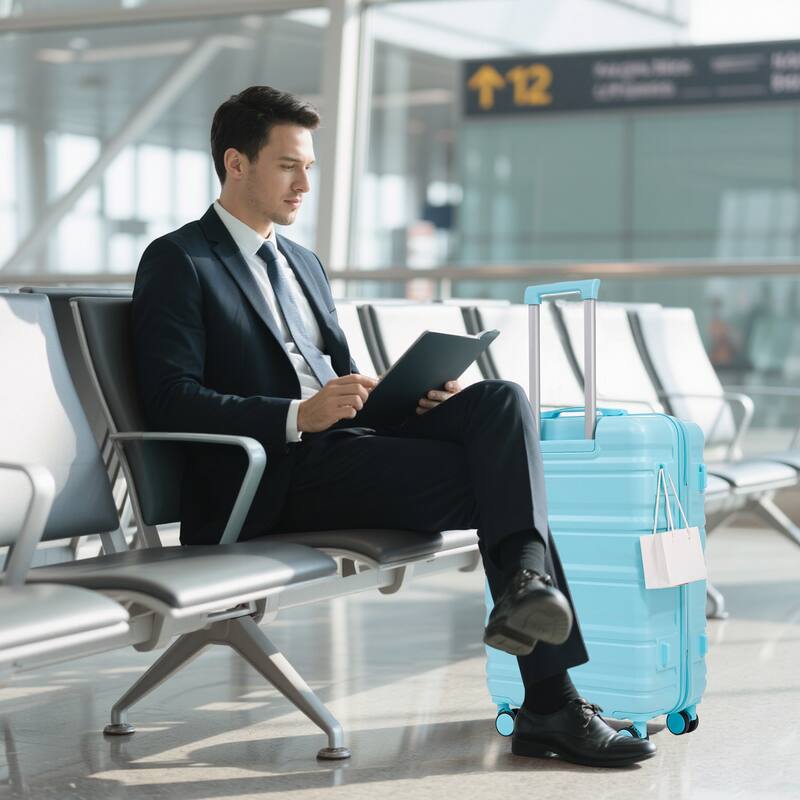 3-Piece, Modern Luggage Sets with Push-Button Telescopic Handle and Combination Lock, for Boarding Travel, Blue