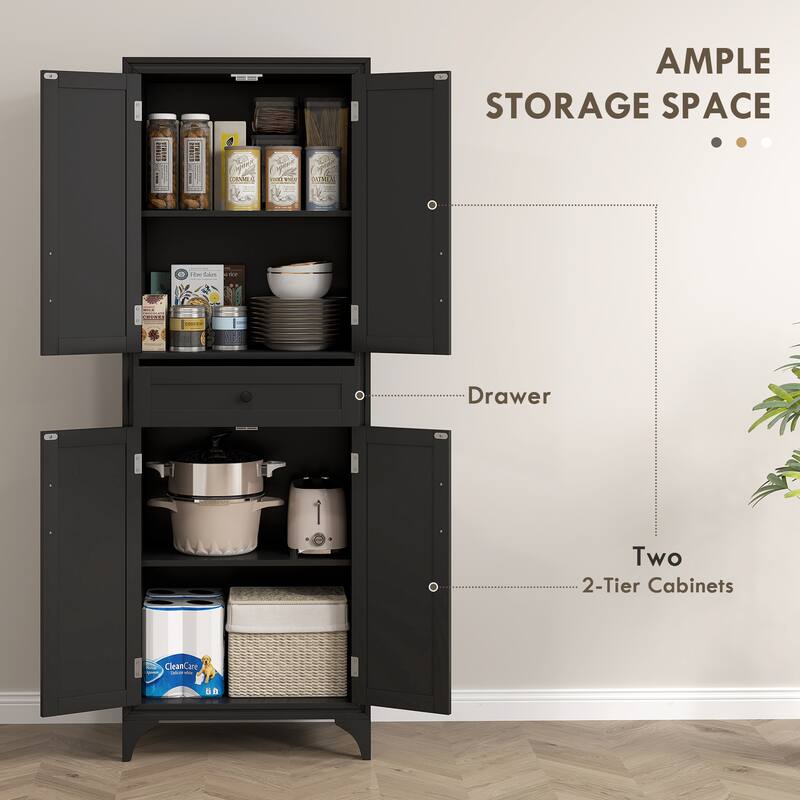 HOMCOM 67" Freestanding Kitchen Pantry, 4-Door Storage Cabinet