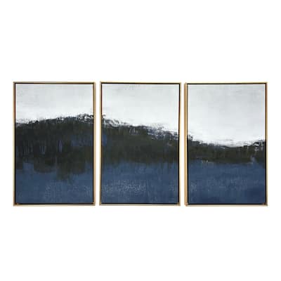 "Sapphire Abstract" Triptych Floating Framed Canvas Wall Art Print, 48x24 Inches Overall by Gallery 57