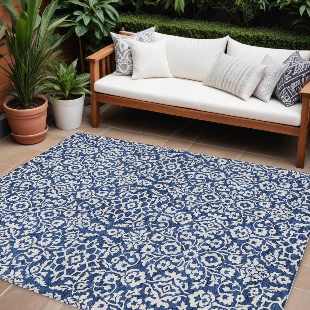 HomeRoots Damask Traditional Rectangle Outdoor Rug