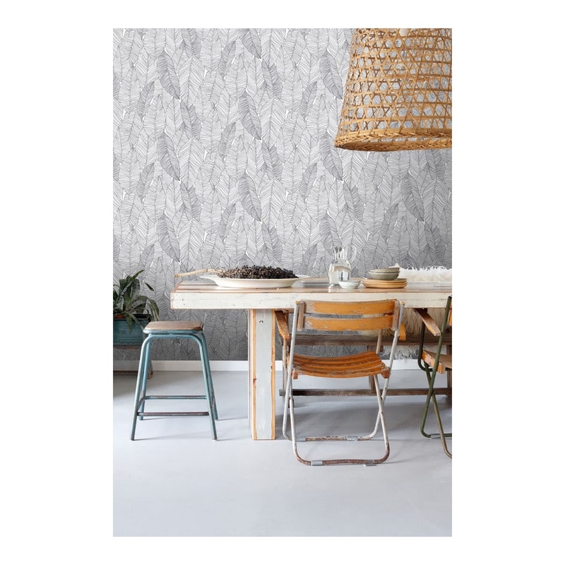 ESTA Home Thuy Grey Banana Leaves Wallpaper - 20.5 x 396 x 0.025