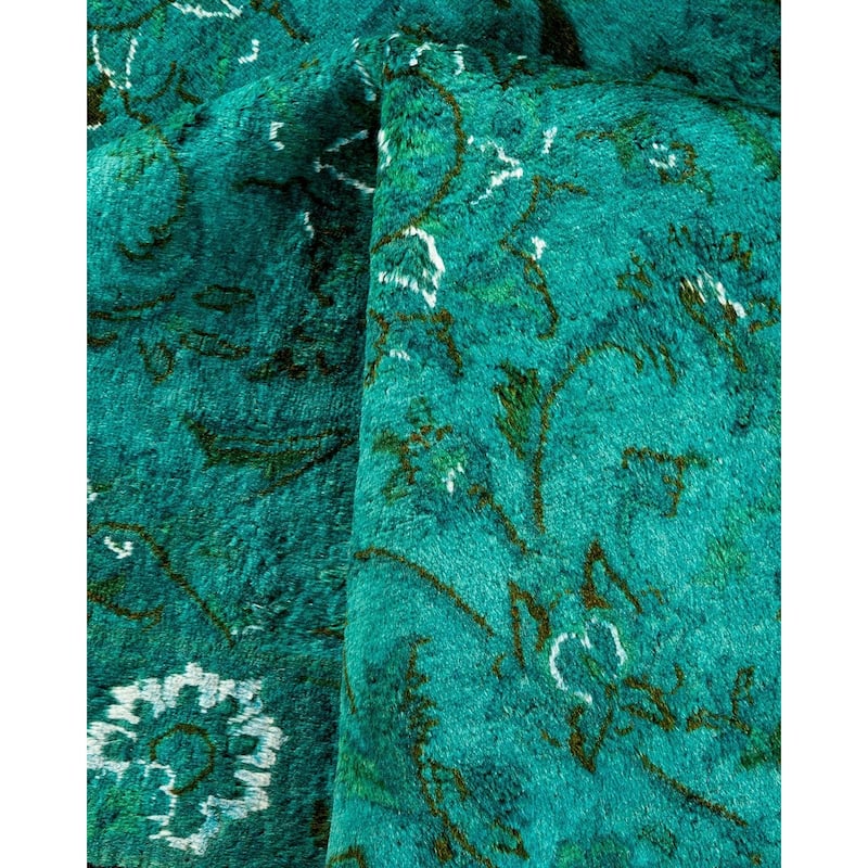 Overton Hand Knotted Wool Vintage Inspired Modern Contemporary Overdyed Blue Square Area Rug - 10' 3" x 10' 5"