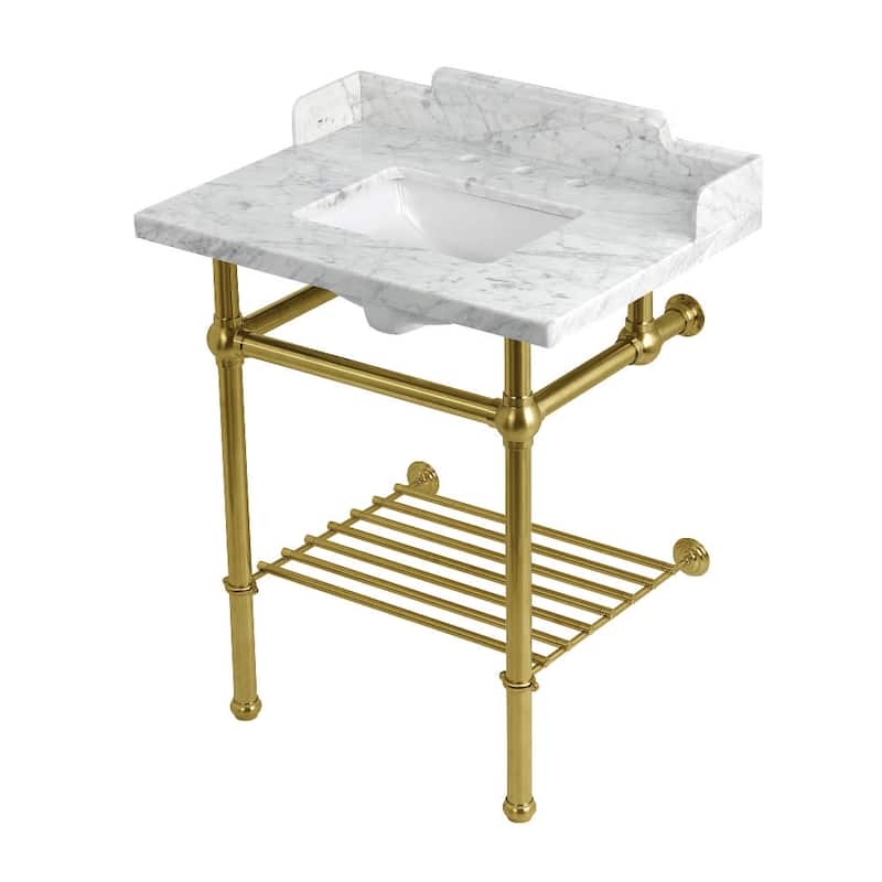 Kingston Brass LMS30MBSQB-P-SET Pemberton 30" Rectangular Brass, - Marble White / Brushed Brass