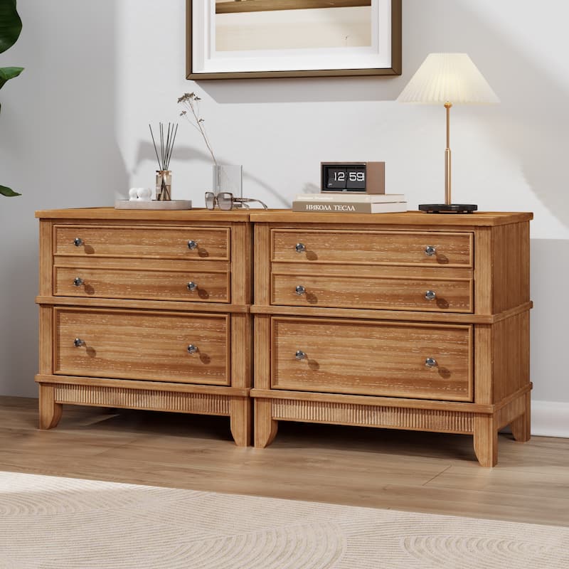 Wood Nightstand, Side Table, Wood Bedside Table with Drawers, End Table with Metal Handle for Bedroom, Living Room