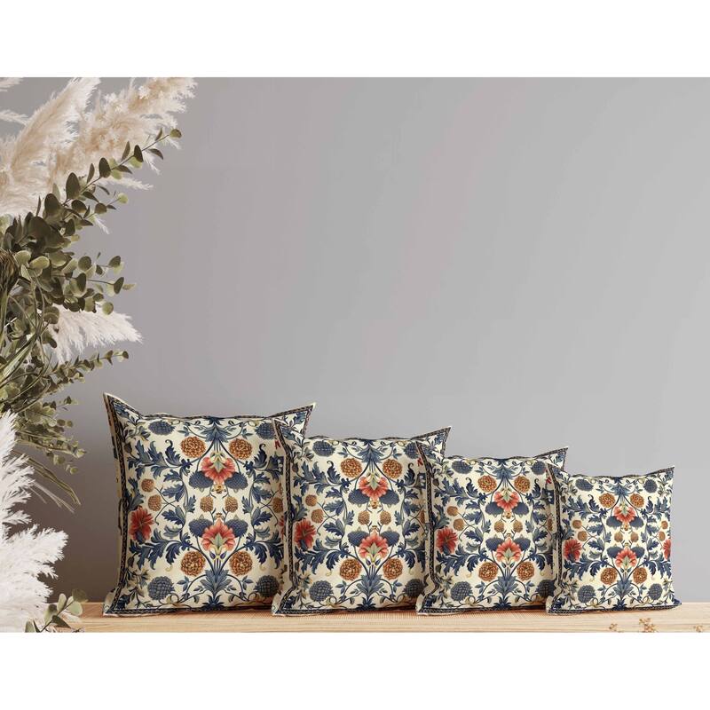 Flora Medley Indoor/Outdoor Reversible Throw Pillow Beige and Blue