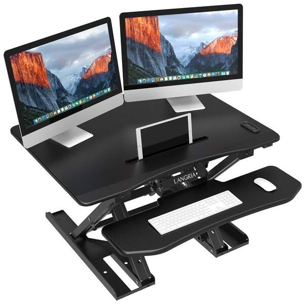 Langria Electric Standing Desk Height Adjustable Stand Up Desk Converter Ergonomic 32 X 25 Large Desktop Overstock Langria Electric Standing Desk Height Adjustable Stand Up Desk Converter Ergonomic 32 X 25 Large Desktop Overstock
