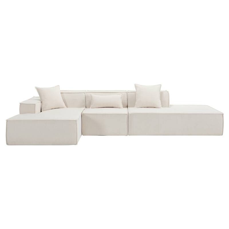 Modern Modular Combination Sofa Set - L-Shaped Italian Minimalist Tofu Block Sofa in Terrycloth Fabric, Left-Hand Facing